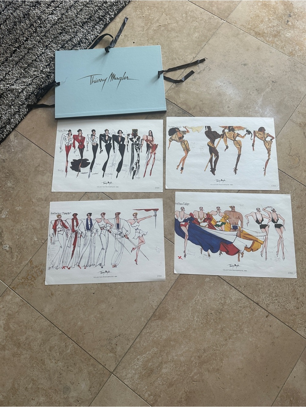 Thierry Mugler Light Blue Box with Four Fashion Illustration Prints